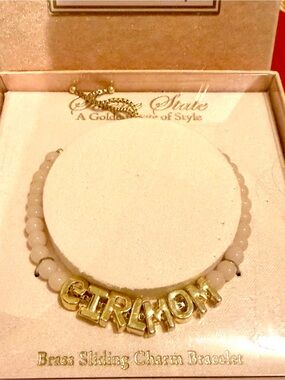 Brass Sliding Charm Bracelet with Gold 'GIRL MOM' Letters - blush Beads
